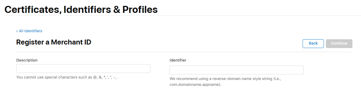 Description / Identifier 入力